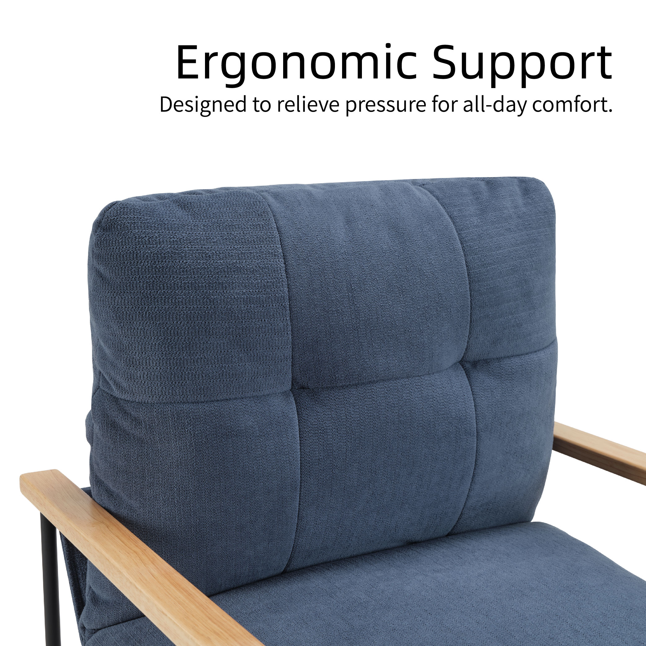 Modern Accent Chair, Comfy Chair With Removable Cushion, Vanity Chair With Wood Armrests For Living Room, Bedroom, Blue_voghion.com